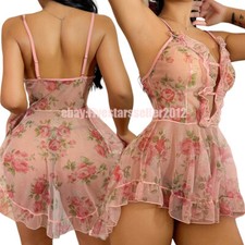 Women Sexy Lingerie Lace Sheer Babydoll Mini Dress Nightwear Underwear Sleepwear