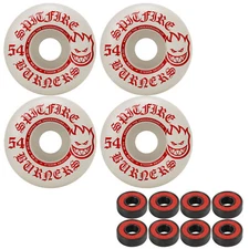 Spitfire Skateboard Wheels Burners 54mm 99A White/Red with Abec 5 Bearings