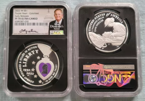 2022 W PURPLE HEART COLORIZED SILVER DOLLAR NGC PF70 UC EARLY RELEASES RYDER 