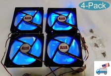 4-pack: NEW Azza 140mm x 25mm Blue LED 3-pin Gaming PC Case Cooling Fan 14cm