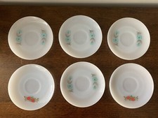 Vintage Fire King Bonnie Blue  Tea Rose Saucers Set Of 6 Milk Glass 6 Inch Lot