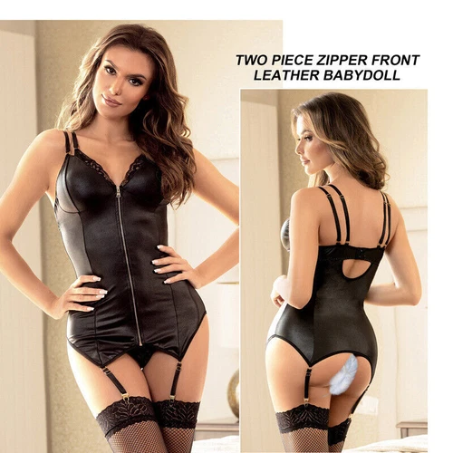 Sexy Lencería Talla Grande Cuero Vestido de Noche Trajes Ropa Interior Leotardo Ropa de Club - Imagen 5 de 25