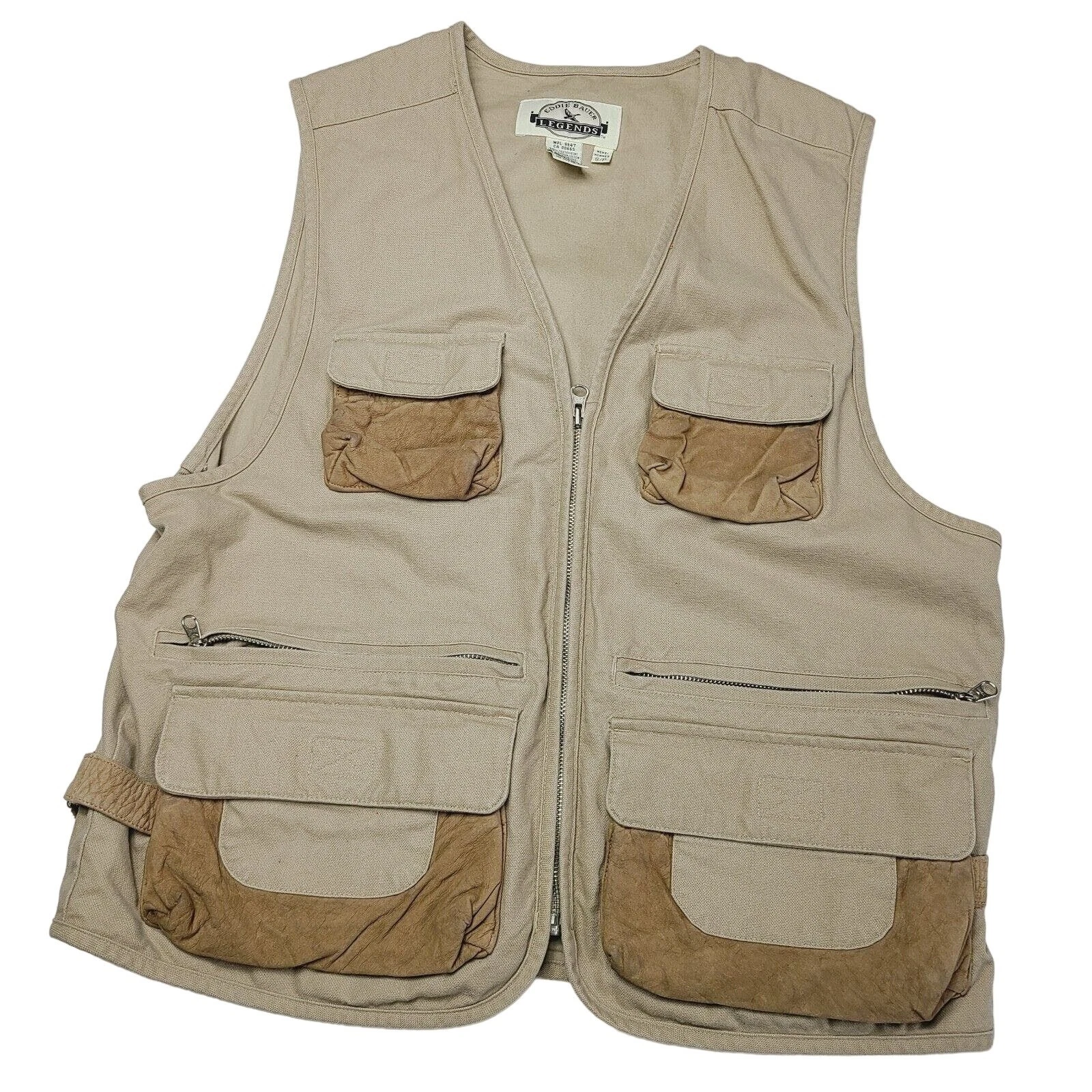 Vintage Eddie Bauer Legend Fishing Vest Brown Size Small Outdoor Leather Pockets