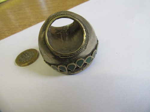 MASSIVE MEDIEVAL SILVERED STONE SEAL RING OTTOMAN/LAPIS LAZULLI - Picture 7 of 15