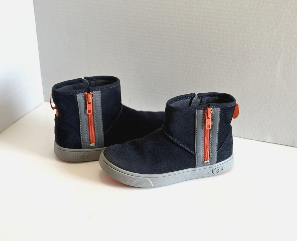UGG Adler Navy/Orange Suede Kids Boots Trainer Sneaker Double Zip