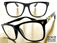 Classic Vintage Retro READING EYE GLASSES READERS Black Frame Gold Cross +2.50