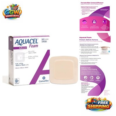 AQUACEL Foam 4''x4'' Sterile Dressings - Innovative Hydrofiber Technology, 10ct
