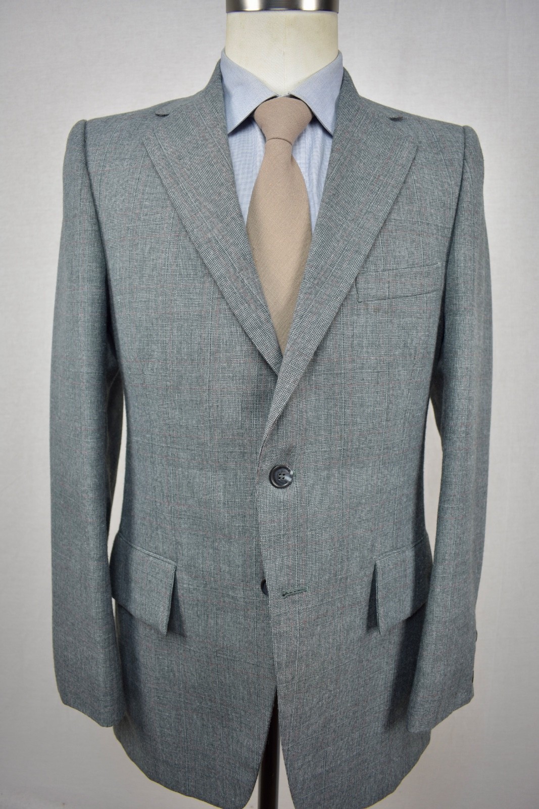 1970-80's Foreman & Clark Bluish Gray Plaid Two Button Two P