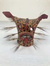VTG MEXICAN TIGRE TIGER DANCE RITUAL MASK ZITLALA MEXICO HAND MADE LEATHER RARE!