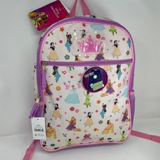 Disney Princesses 16" Kids Backpack 3D Crown Flashing Lights Feature Purple Pink