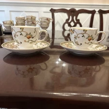 Set 2 Wedgwood Oberon Bone China Leigh Shape Footed Cup and Saucer 