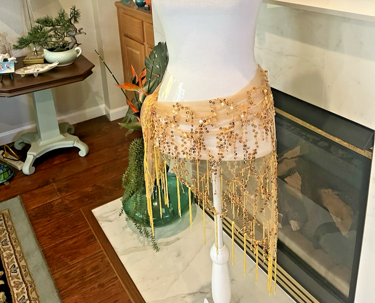 Women Belly Dance Hip Scarf Gold with Sequins Triangle Wrap 