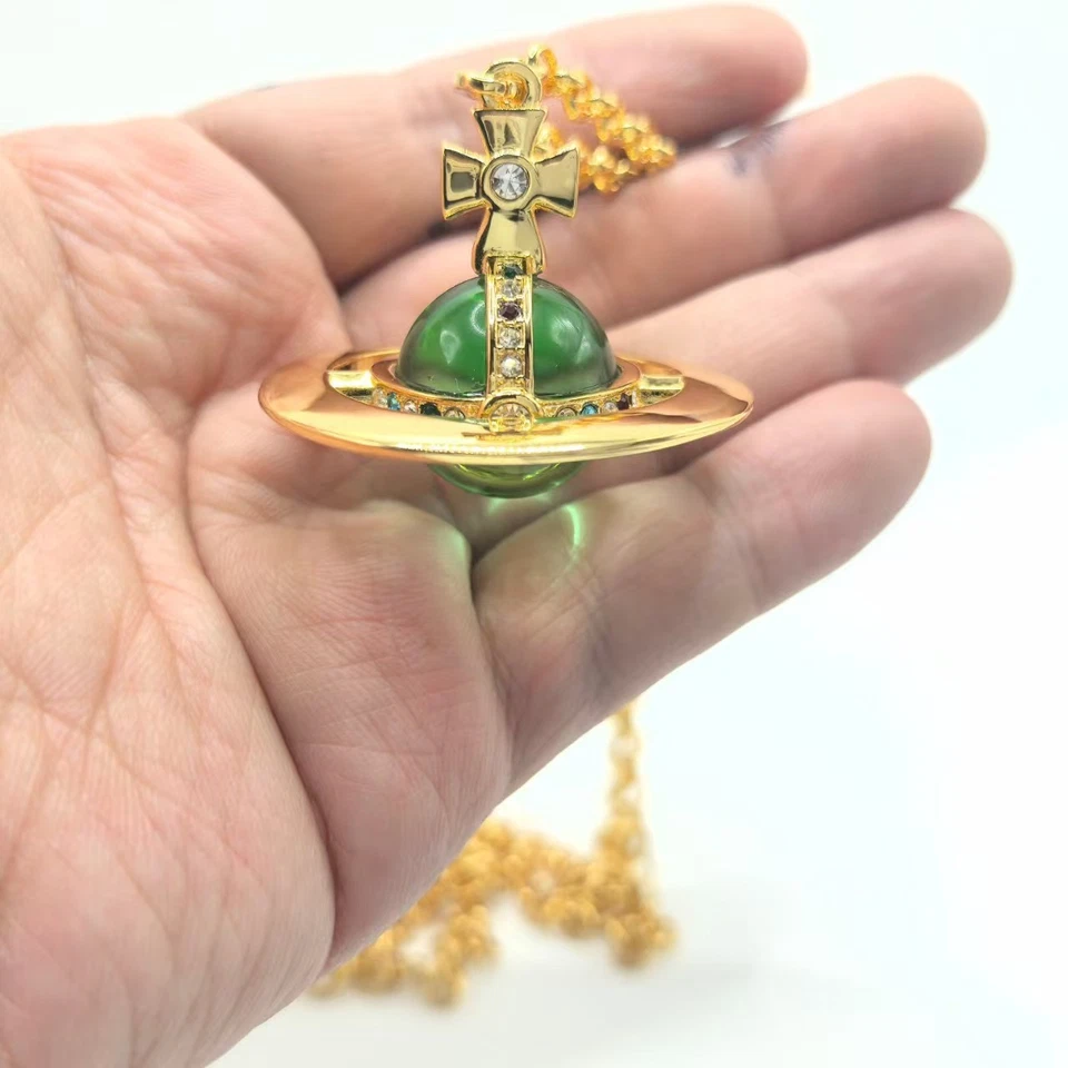 Collar colgante Saturno tridimensional verde menta azul glaciar de lujo Foto 2 de 4