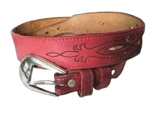 Belt Red Leather & Silver Buckle Vintage 28" Southwest Silver Creek Collection