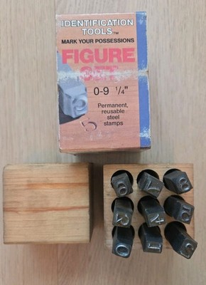 Young Bros Stamp Works 1/4  inch Steel Punch Set -9 Digit /Numbers Gruv Grip USA