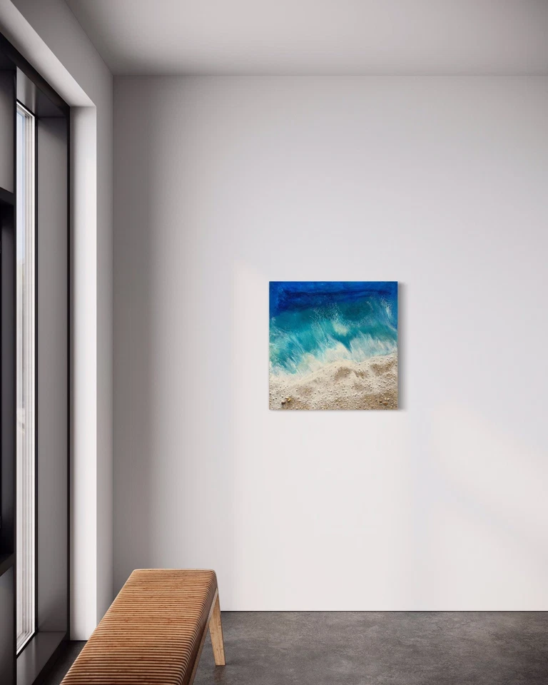 Pintura Original Moderna Contemporánea Bellas Artes Lienzo Playa Agua Océano Firmada Foto 4 de 4