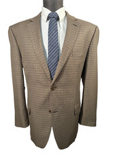 IZOD Mens Brown SHEPHERD'S CHECK Athletic Fit Sport Coat Blazer Jacket 44R