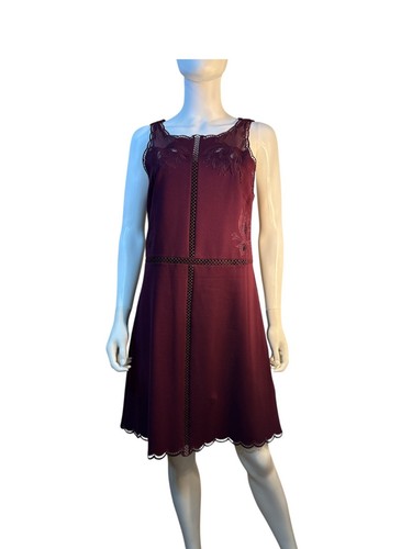 Ted Baker Burgundy Sleeveless Dress With Embroidered Floral Details Size 2 EUC