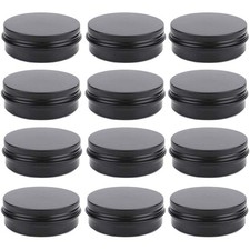 12 Pack 2 oz Aluminum Tin Jar 60 ml Round Refillable Containers,Black Aluminu...
