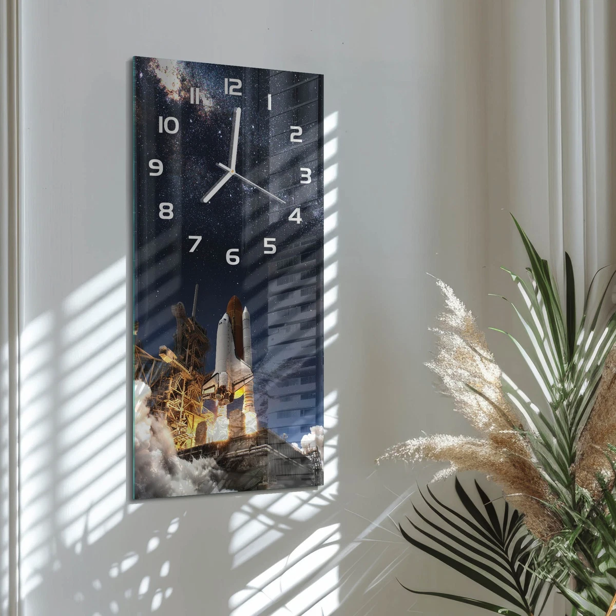 Reloj de Pared Rectangular Vidrio Templado Premium Lanzar un Cohete 30x60 cm