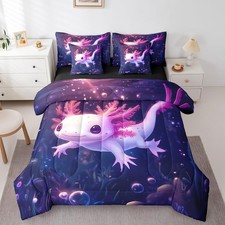 Cartoon Axolotl Kids Bed in A Bag Cute Axolotl 7-Piece Bedding Set for Girls,...