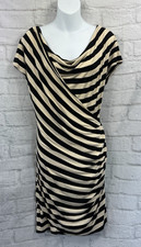 Phase Eight Jersey Bodycon Dress Size 12 Black Beige Striped Ruched Nautical