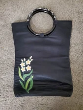 Vietnamese Silk Handbag w/ Lacquer Mother-of-Pearl Handles Floral