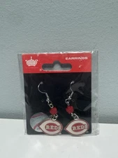 Cincinnati Reds Dangle Earrings MLB Licensed Baseball Jewelry Chrome Red Flower