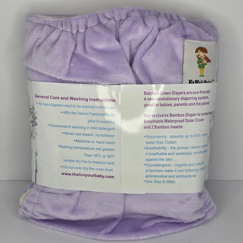 Pañales de tela de bambú premium talla única verde KaWaii para bebé Foto 2 de 2