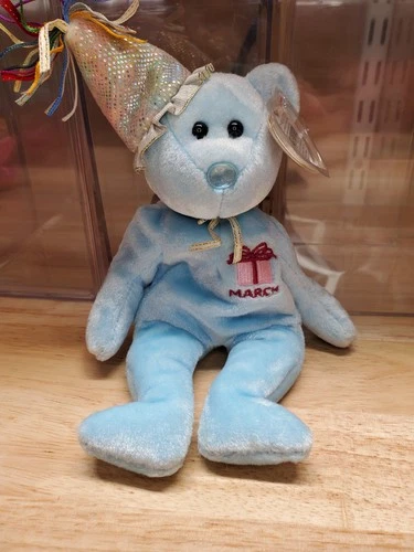 Vintage Ty Beanie Baby - March - Birthday Bear (7.5"-2001) MWMT -NEW Style B