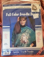 Vtg Plaid Full Color Iron-On Design Transfer "Cat In Garden" New Sealed