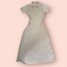 Women’s Gray Polo Collar Ribbed Maxi Dress Short Sleeve Stretch Casual Size XL