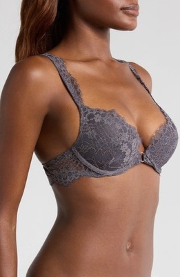 Etam Poetique Mettalic Grey Underwire Plunge Push-Up Bra. New With Tags.Size 34B