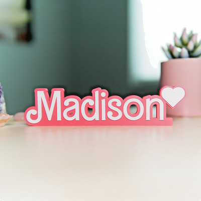 Personalized Doll Style Desk Name Sign   3D Printed Barbie Pink Room Decor
