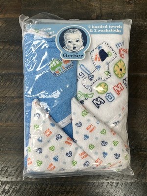 Gerber Hooded Towels and Terry Washcloths Blue white orange vehicles 
