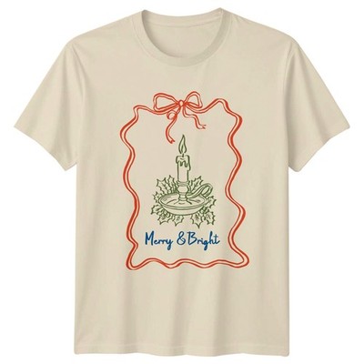 Merry & Bright Christmas Holidays Candle Holly Herren Damen Grafik T-Shirt