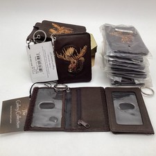 12 Lot Pig Nappa Leather Embroidered Moose ID Badge Credit Card Holder Wallet