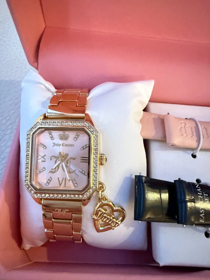 NUEVO EN CAJA RELOJ JUICY COUTURE TONO DORADO CON DIJE DE CORAZÓN CORREAS INTERCAMBIABLES Foto 2 de 4