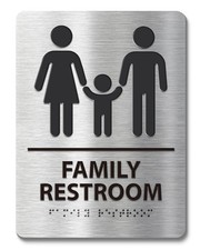 ADA-Compliant Family Restroom Sign with Braille Modern Aluminum Bathroom Si...