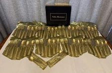 Golden Renaissance Flatware 52 pc Set Gold Toned Flower Roses Service for 8