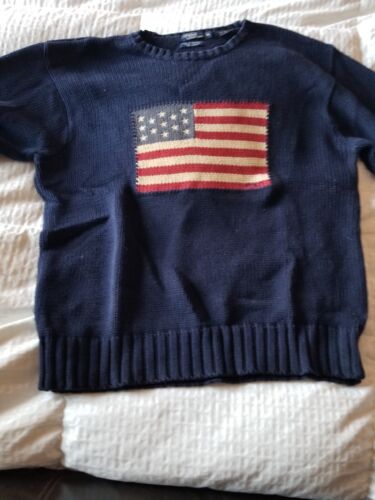 Polo vintage ralph lauren tricot pull drapeau XL, crâne drapeau et écharpe drapeau - Photo 1/5