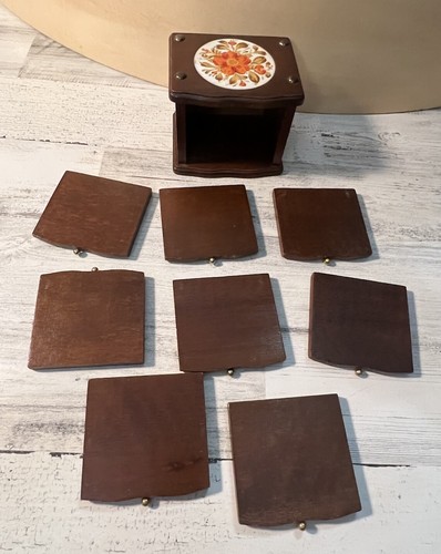 vintage Goodwood wood cork cup coasters in storage box chest - Picture 9 of 11