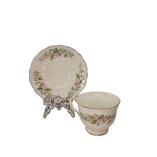 Aynsley Bone China Footed Cup and Saucer Flower Gold Accent - Picture 2 of 3
