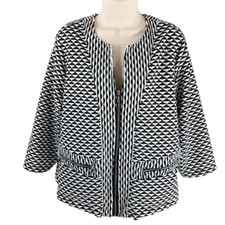 Chico's Travelers Size 2 Large Textured Zip Front Jacket Geometric Knit Career