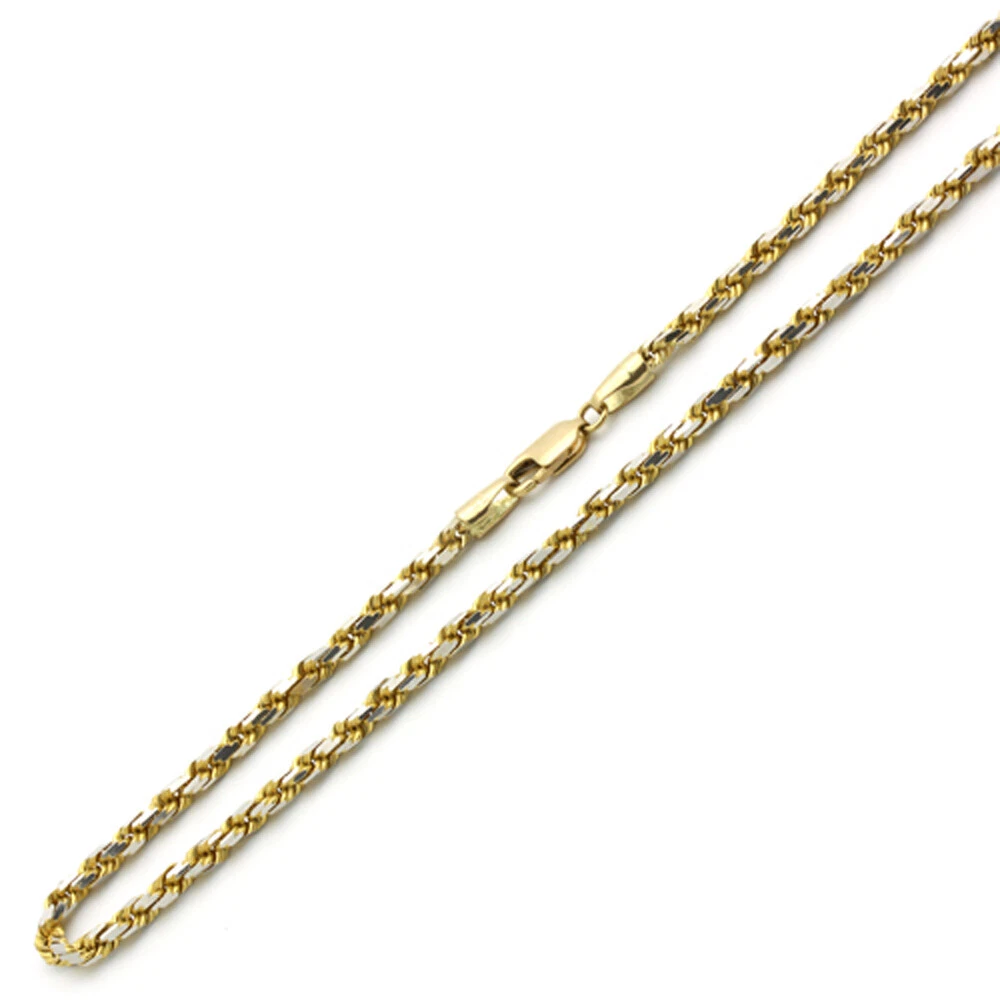 Men s 3mm 14K Two Tone Gold Chain Rope Chain Necklace Gift box