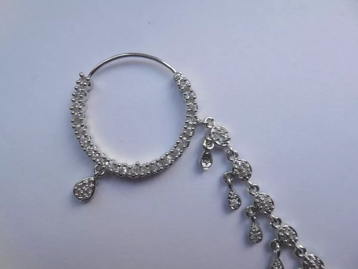 Silver nose ring with best sale chain