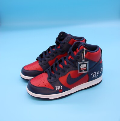 Size 8.5-Nike SB Dunk High Supreme By Any Means Navy Red White