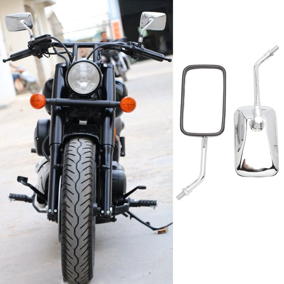 For Kawasaki Vulcan VN 500 800 900 1600 Chrome Rectangle Motorcycle Mirrors 10MM - Image 2 of 4