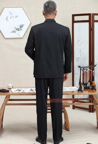 Men Chinese Traditional Suit Jacket Trousers Chinese Mao Zhongshan Blazer Jacket - Picture 6 of 28