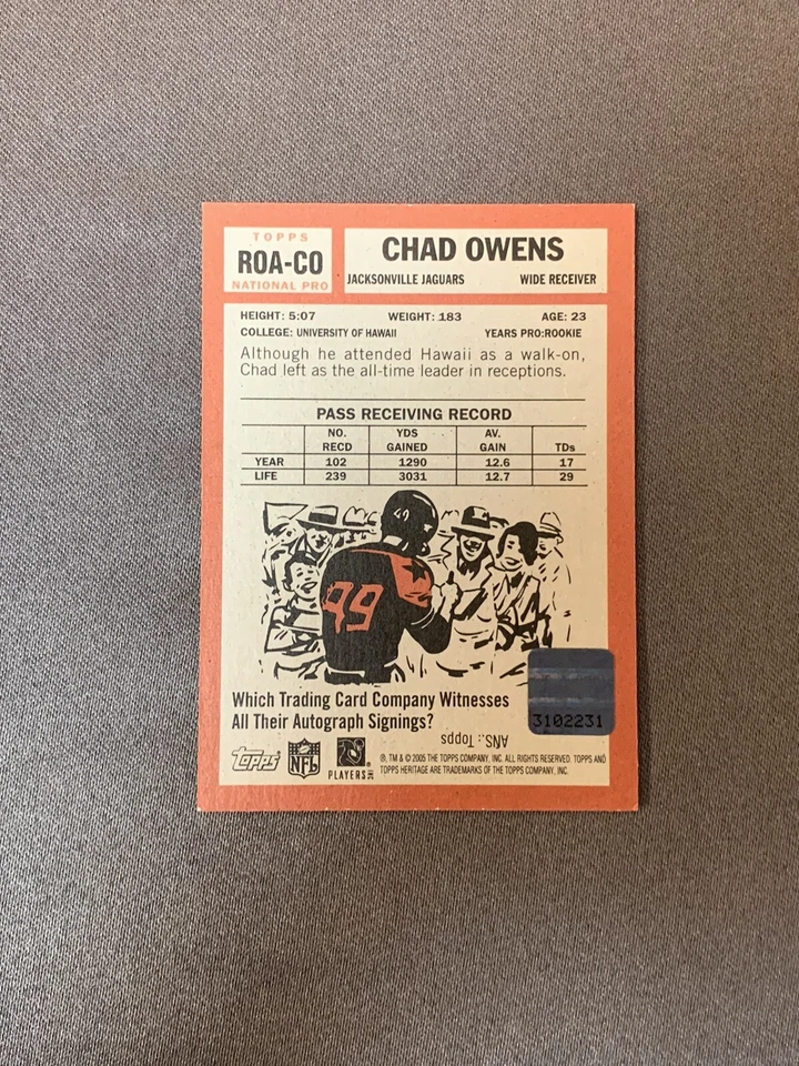 2005 Chad Owens Topps Heritage Auto  - Image 2 of 2